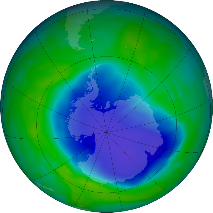 Antarctic ozone map for 02 December 2015